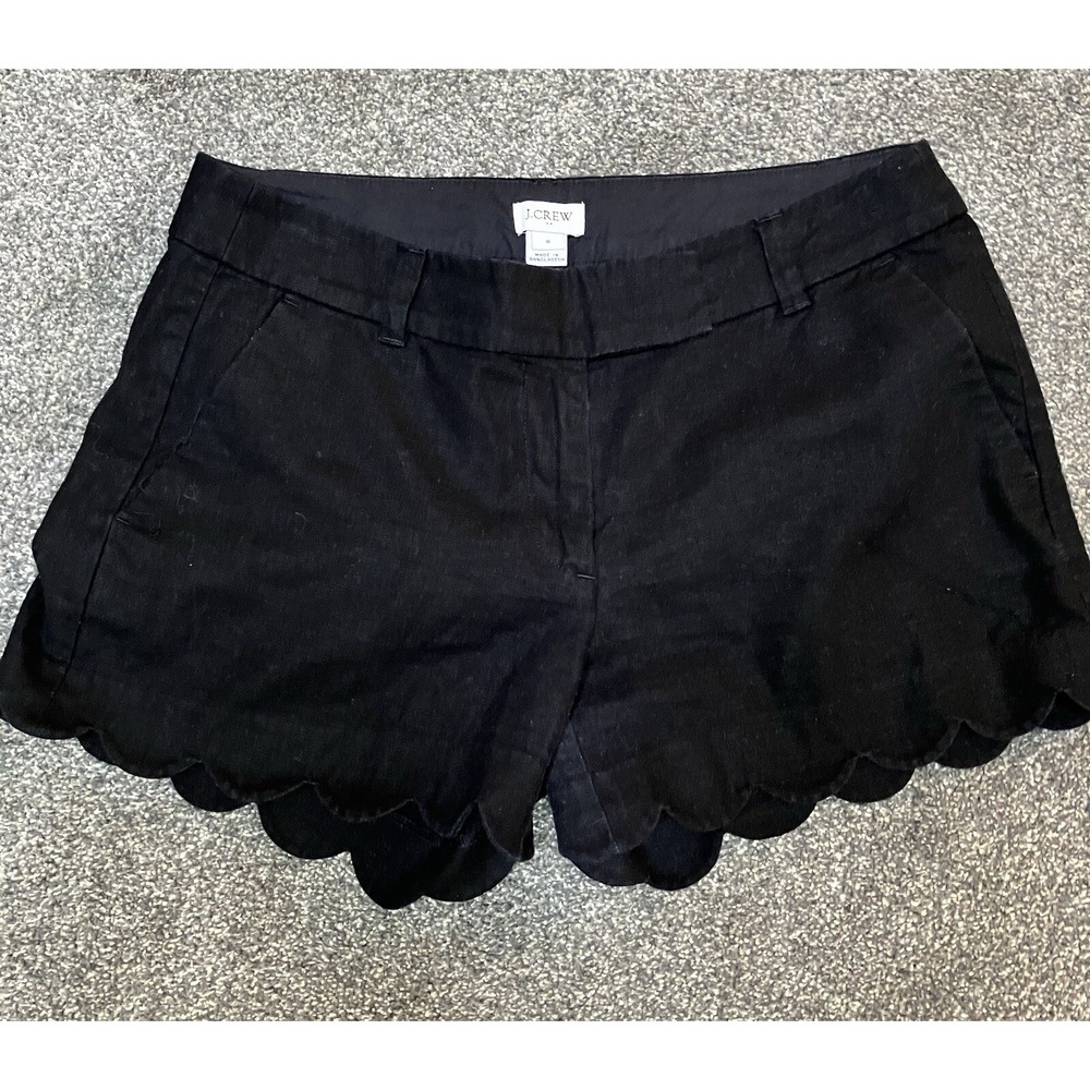 J CREW Women's Size 6 Black Linen/Cotton Scalloped Hem Dress Shorts